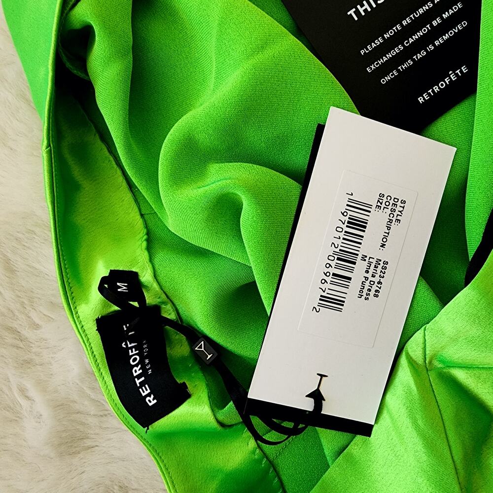 Retrofête Maria Halter Gown Lime Punch Neon Green Rhinestone Neck Maxi NWT - Picture 12 of 16